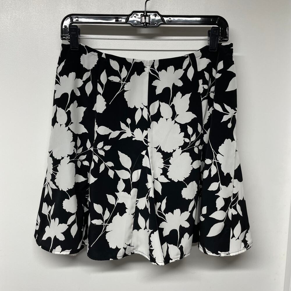 Banana Republic Womens Black White Floral A Line Trumpet Knee Length Skirt 6